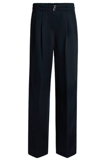 Bukser BOSS Relaxed Fit Wide Leg Trousers Mørkeblå | 50538045