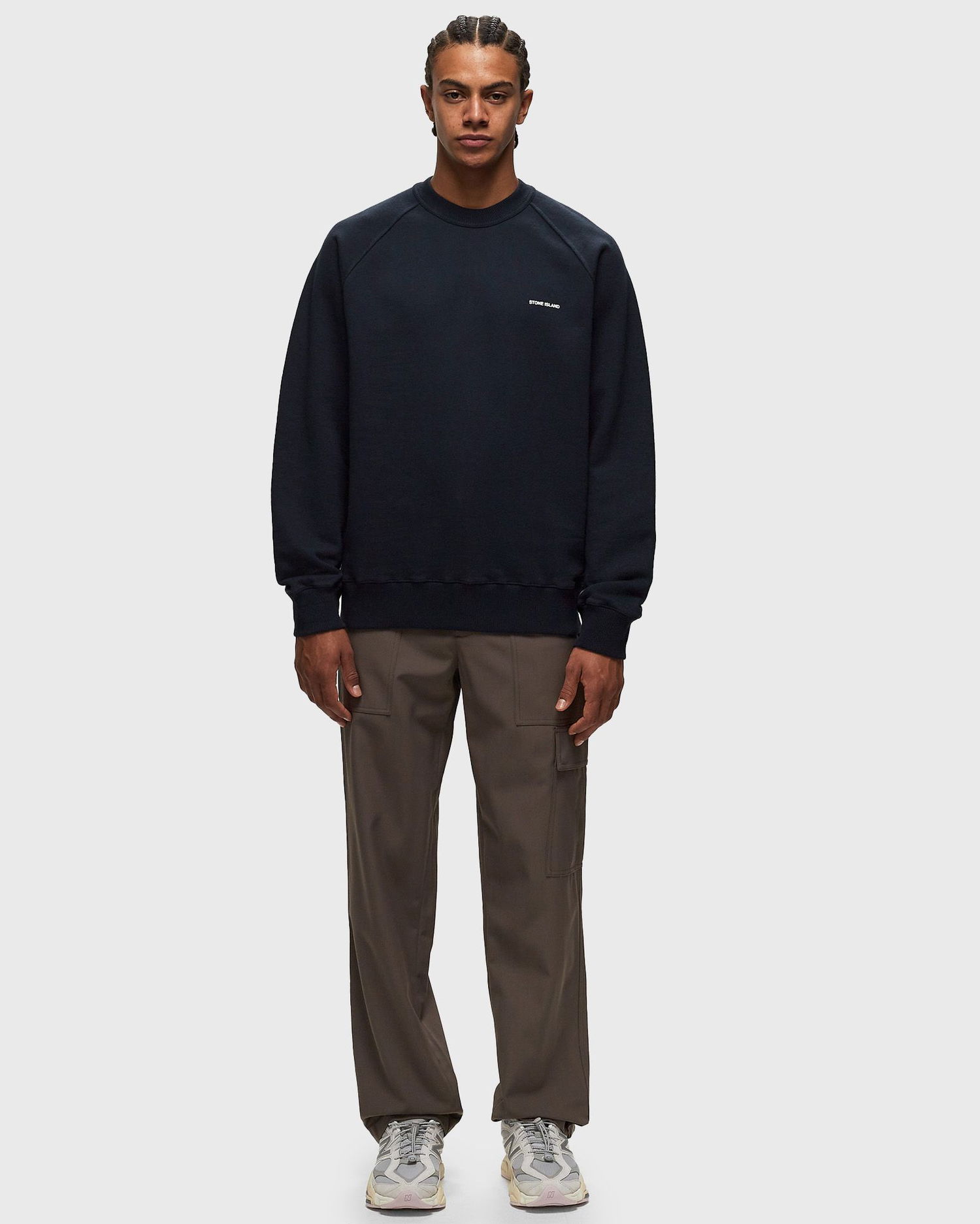 Sweater Stone Island Logo Flocked Crewneck Sort | 801560755.V0020, 1