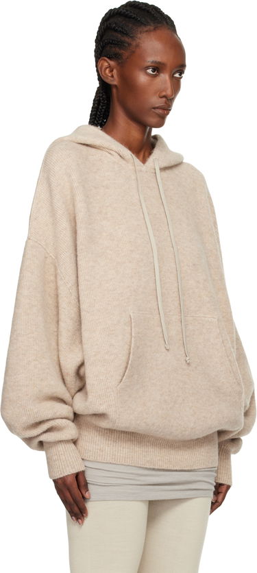 Sweatshirt Rick Owens Concordians Hun Oversized Knitted Hoodie with Kangaroo Pocket Beige | RO02E4660 KWP, 1