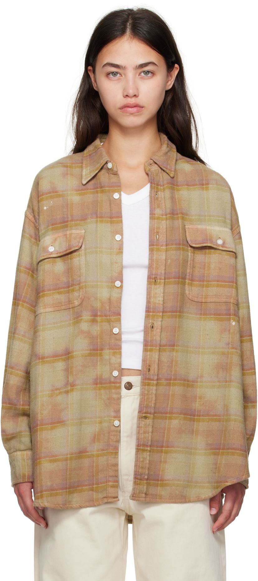 Skjorte R13 R13 Boyfriend Plaid Shirt Beige | R13WR415-R550B