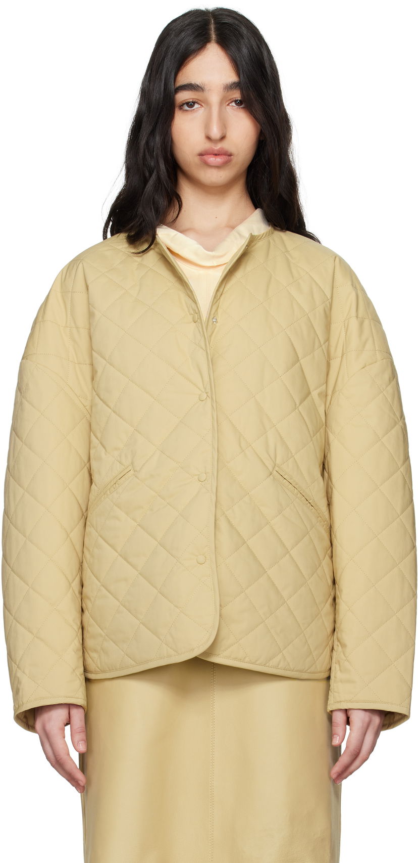 Puffer jakke TOTEME TOTEME Quilted Snap Button Jacket Beige | 242-WRO1116-FB0157