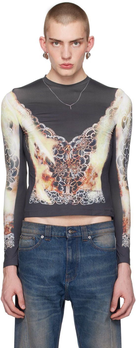 T-shirt Y/PROJECT Printed Long Sleeve T-Shirt Sort | 104TO007, 0