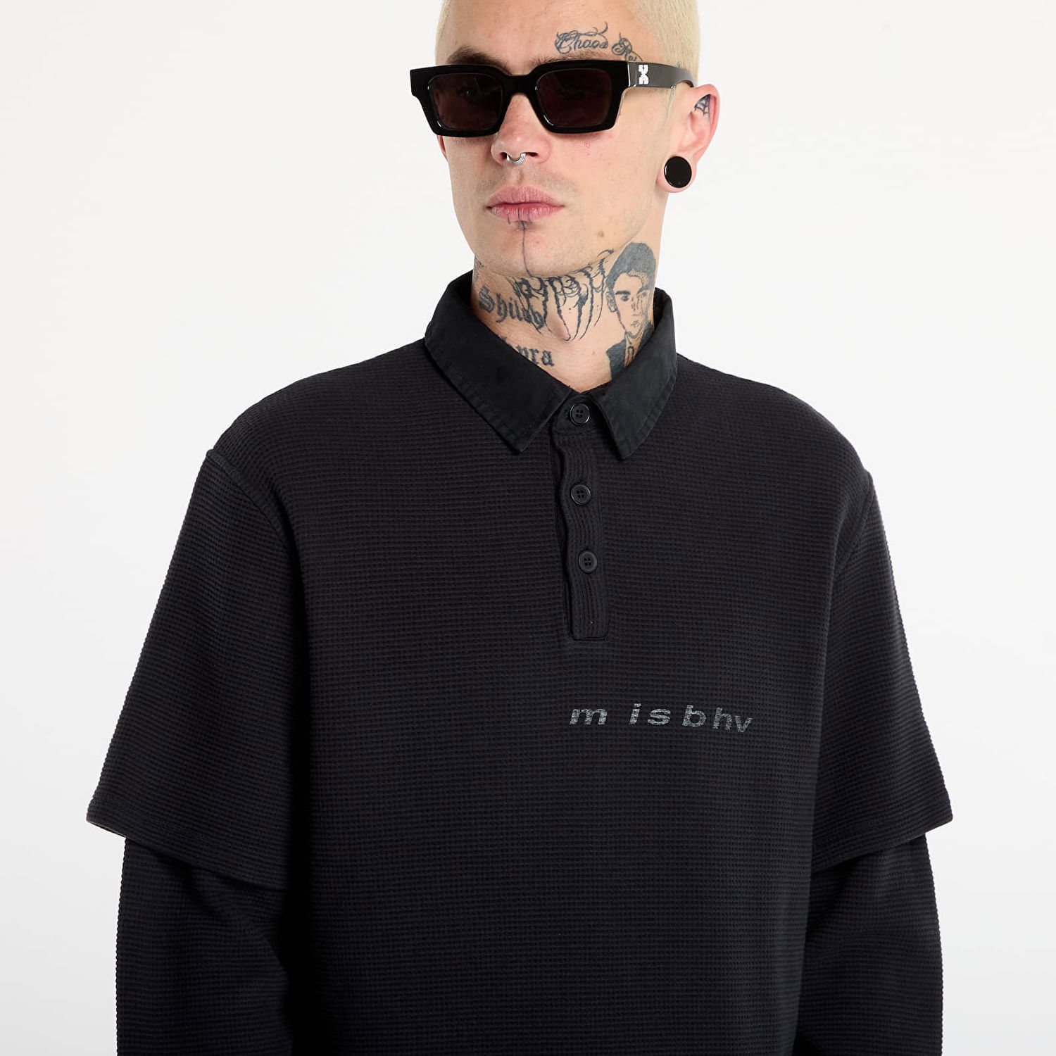Polo skjorte MISBHV Waffle-Knit Layered Polo Longsleeve Sort | 251M153, 1