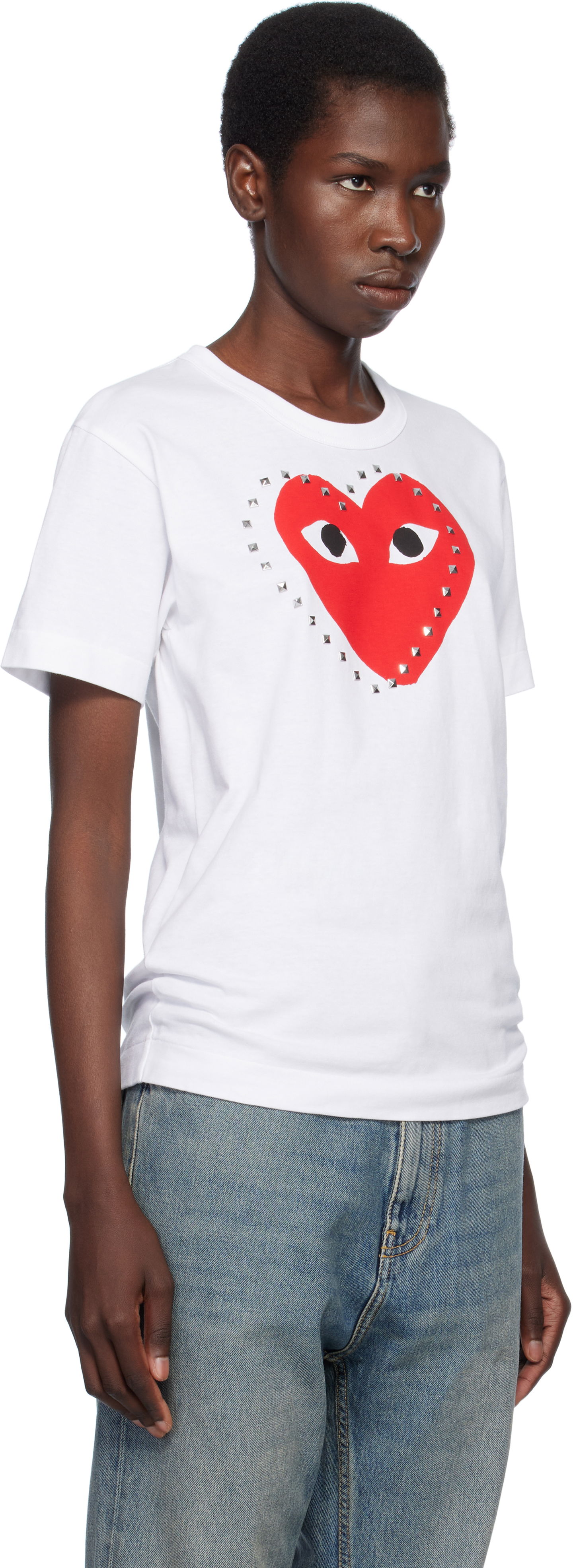 T-shirt Comme des Garçons COMME des GARÇONS PLAY Stud Print Red Heart T-Shirt Hvid | AX-T803-051, 1