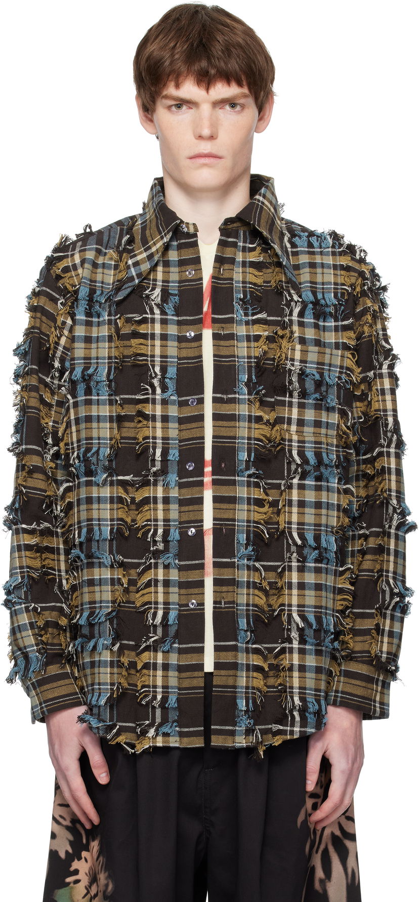 Skjorte Collina Strada Collina Strada Frayed Plaid Button-Up Shirt Brun | XX3063-B