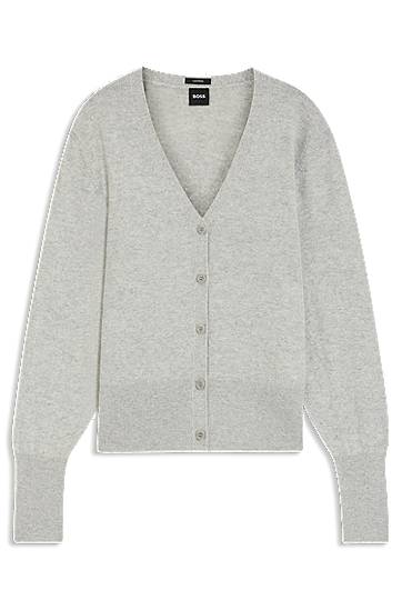Sweater BOSS Relaxed-fit V-neck button-front cardigan in cashmere with ribbed trims Grå | 50548814, 0