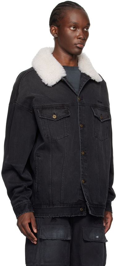 Jakke We11done Oversized Denim Jacket with Fur Collar Sort | WD-DJ2-24-363-U-BK, 1