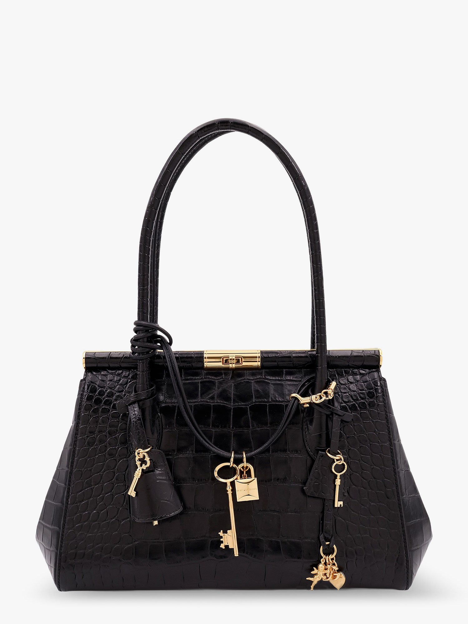 Håndtaske Dolce & Gabbana Dolce & Gabbana Marlene Croc-Embossed Leather Top-Handle Bag Sort | BB7734AU78780999, 0
