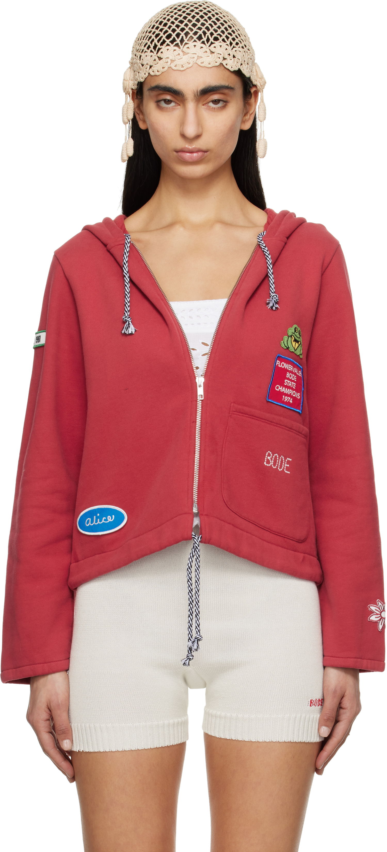 Sweatshirt Bode Bode Camper Cropped Zip Hoodie Rød | WRS25CS028, 0