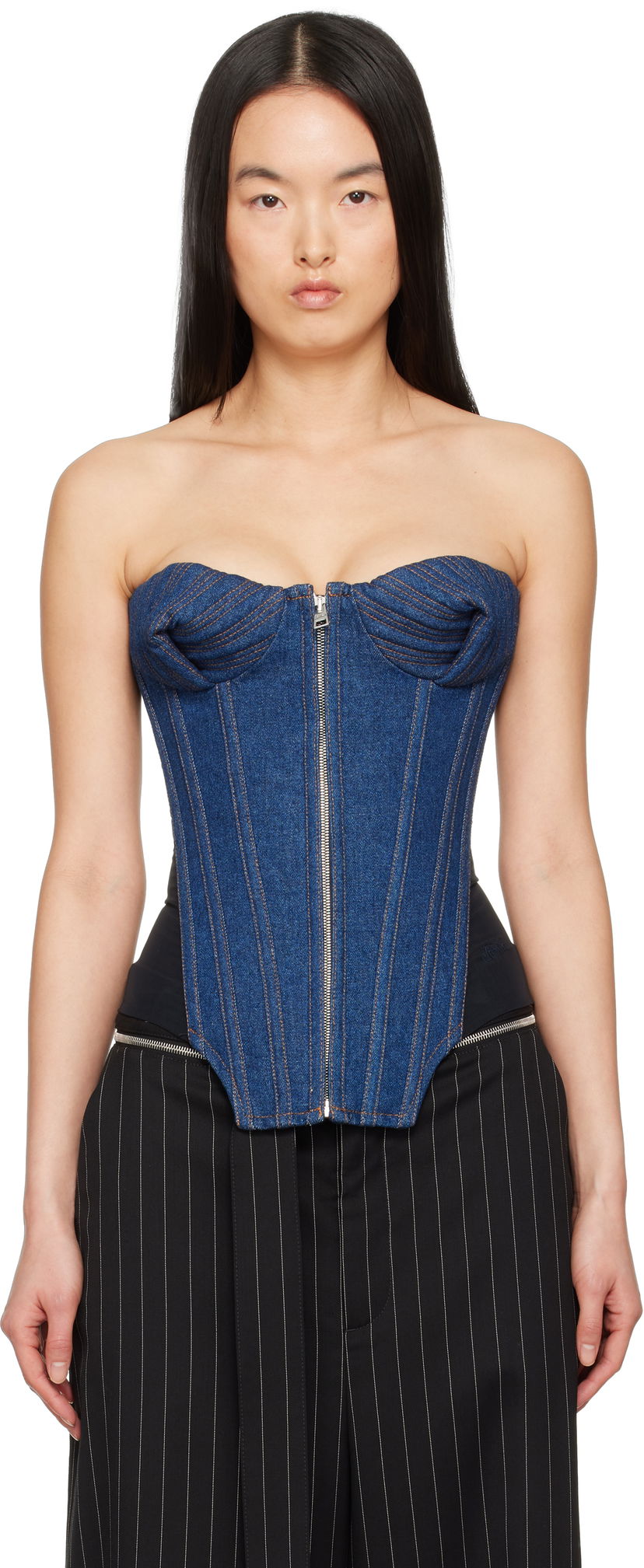 Krop Jean Paul Gaultier Jean Paul Gaultier 'The Bi-Material' Denim Corset Top Blå | 25/33-F-ST022-D015-5500