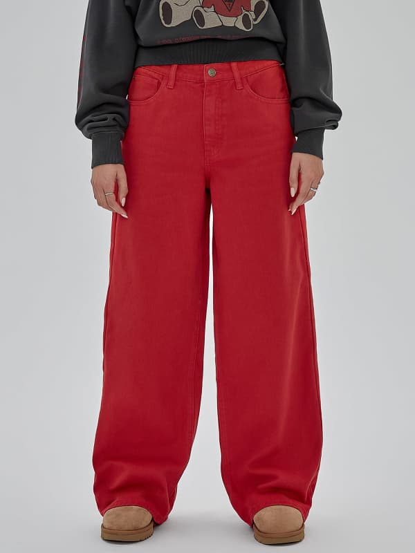 Bukser GUESS Originals Mid Rise Wide Leg Pant Rød | W4RG02D4SB0, 0