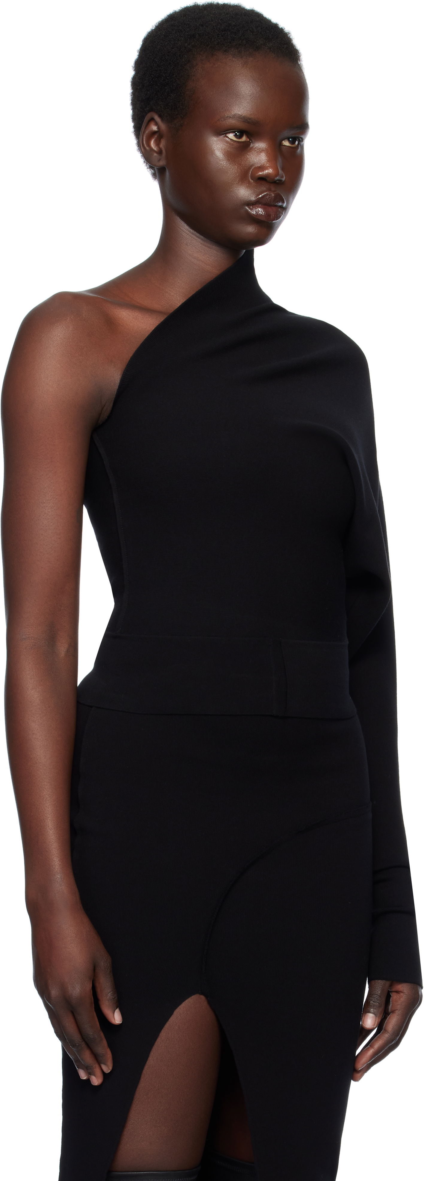 Kjole Rick Owens Rick Owens Hollywood One Shoulder Asymmetrical Top Sort | RP01E7691 KST, 1