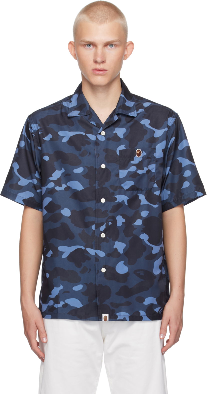 Skjorte BAPE Ape Head One Point Shirt Camo Mørkeblå | 001SRK301001M
