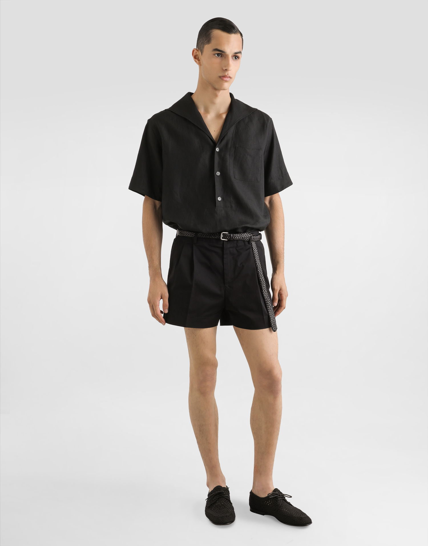 Skjorte Dolce & Gabbana Dolce & Gabbana Three-Button Linen Shirt Sort | G5NE3TFU4JBN0000, 1