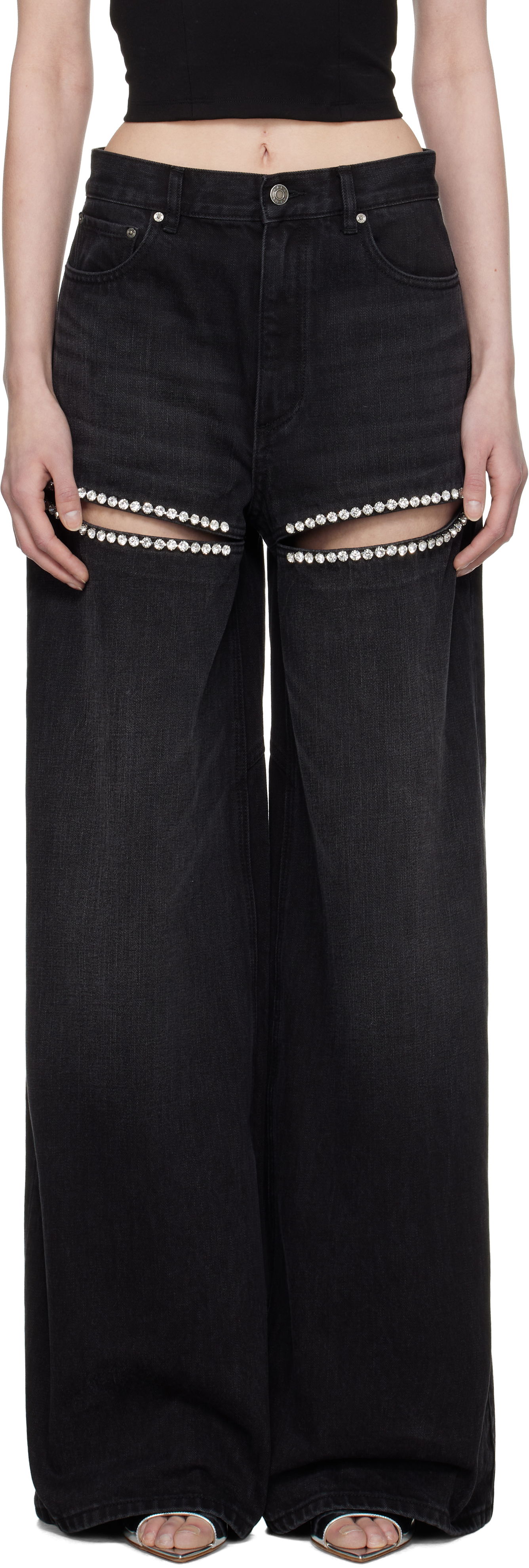 Jeans Area AREA Wide Leg Crystal Slit Jeans Sort | 0000P02333, 0