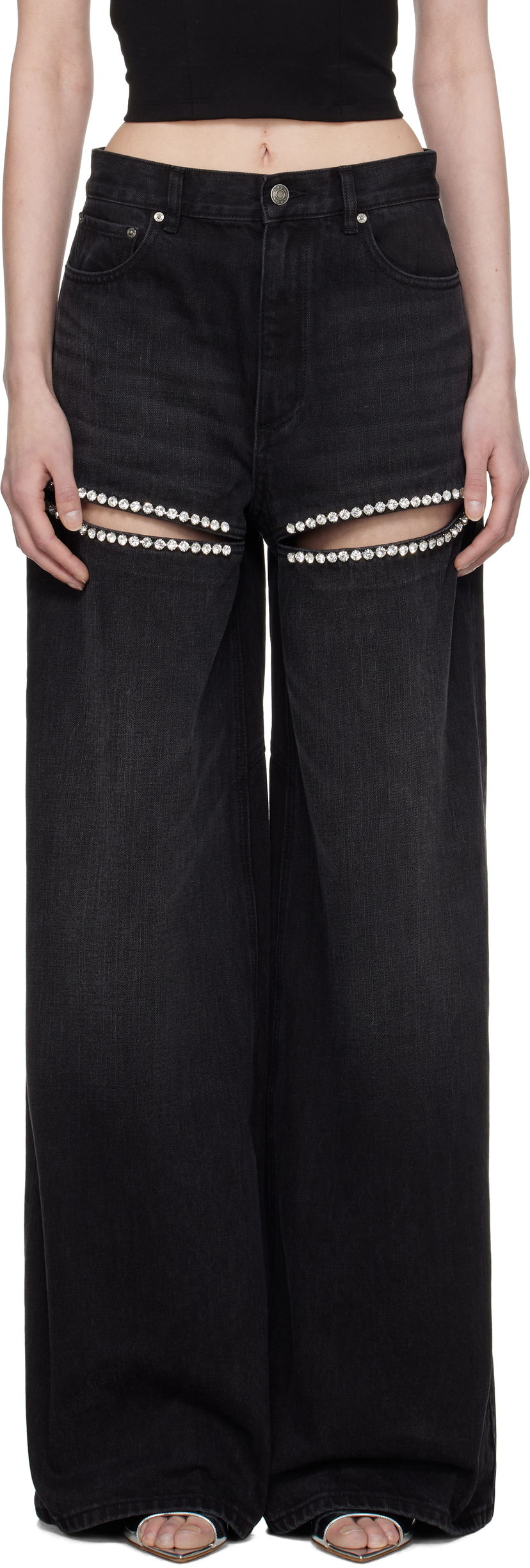 Jeans Area AREA Wide Leg Crystal Slit Jeans Sort | 0000P02333