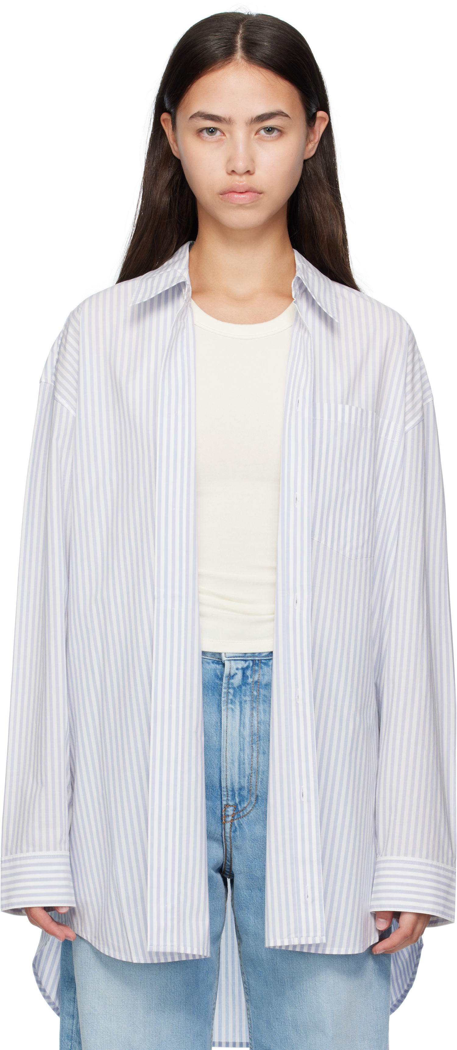 Skjorte Acne Studios Acne Studios Striped Oversized Button-Up Shirt Blå | CB0117-, 0