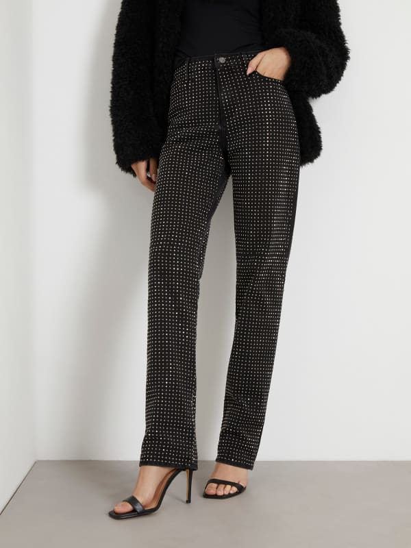 Bukser GUESS Rhinestones Straight Denim Pant Sort | W4RA08R4AS0, 0
