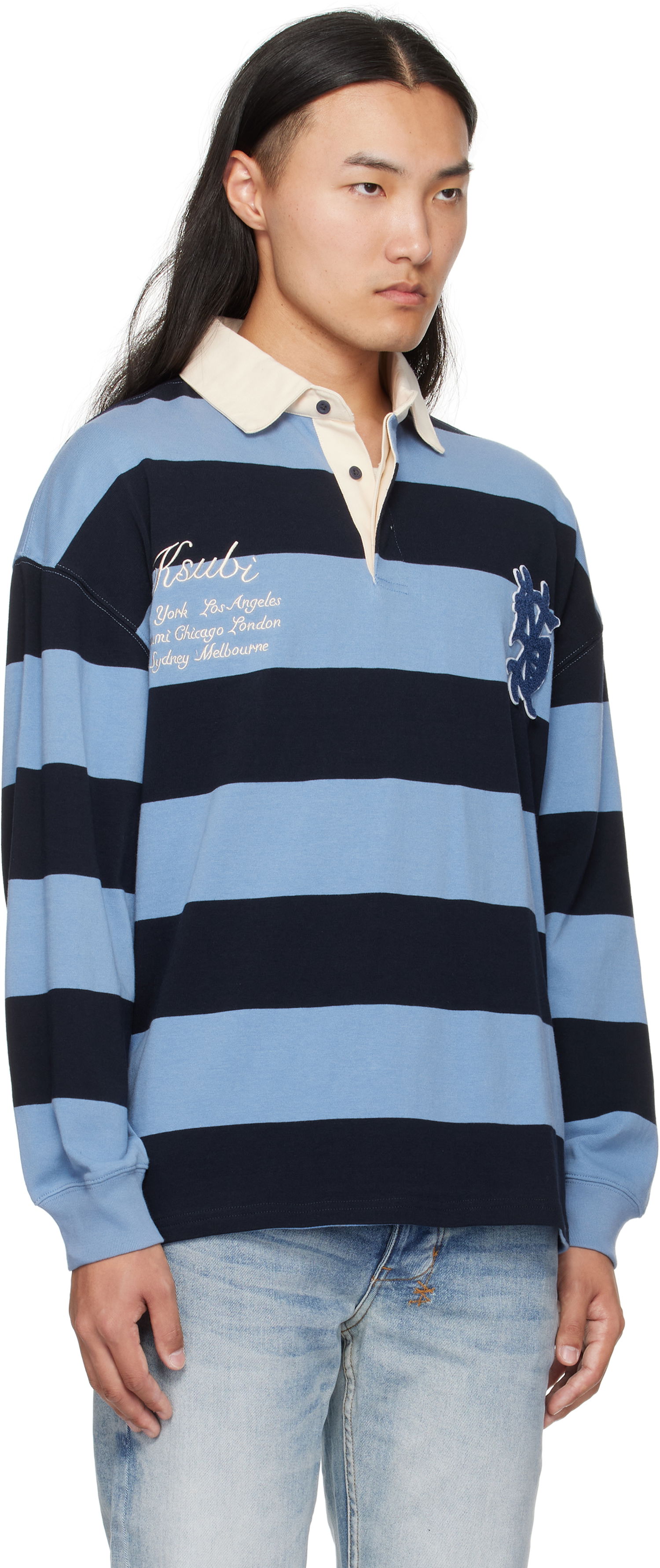 Polo skjorte Ksubi Ksubi Rugged Rugby Jersey Polo Blå | MFA25FT001, 1