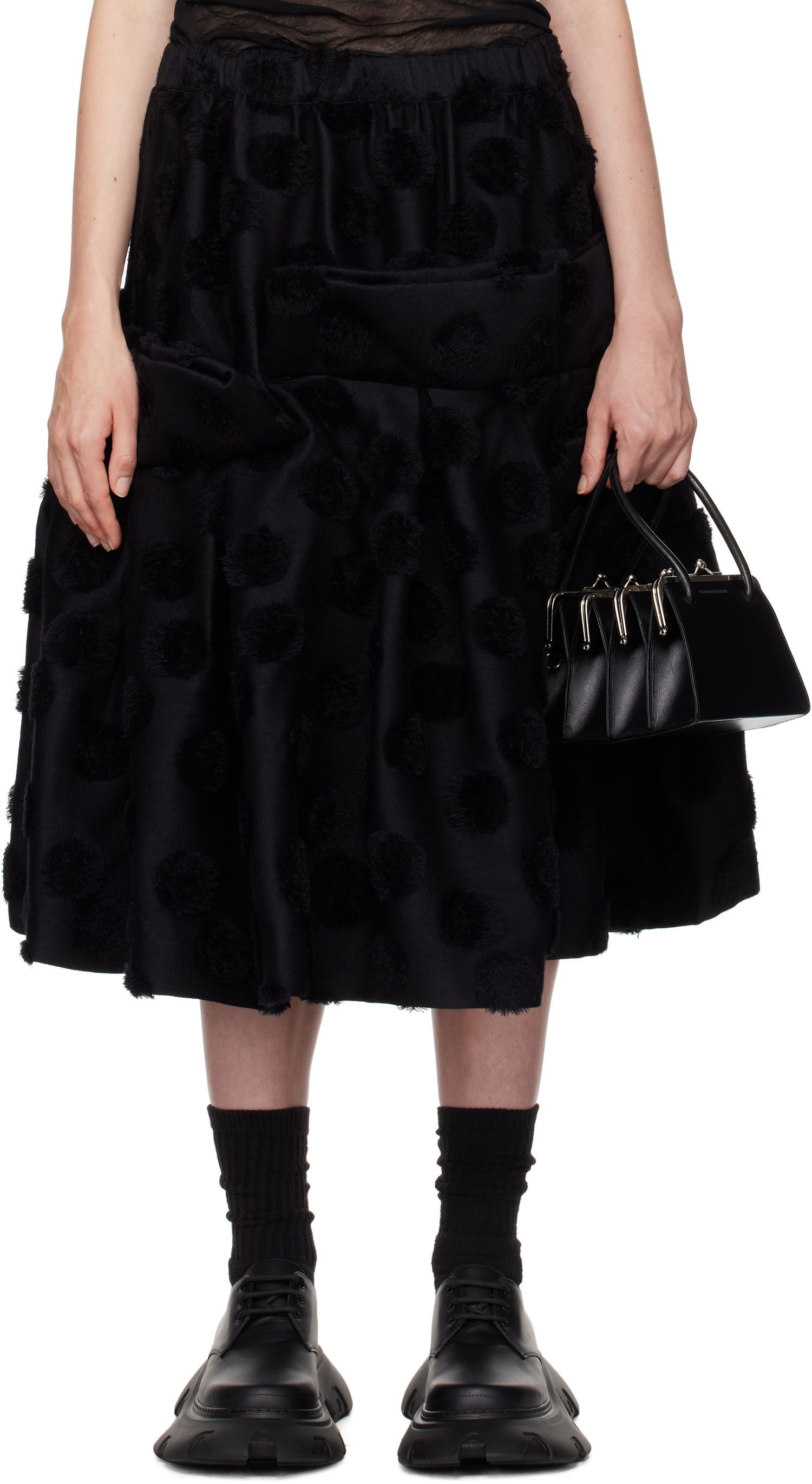 Nederdel Comme des Garçons Wool Jacquard Midi Skirt Sort | GN-S004-051, 0