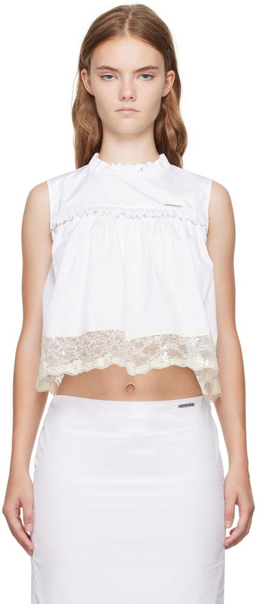 Tanktop We11done Lace Trim Blouse Hvid | WD-BL2-24-140-W-WH, 0