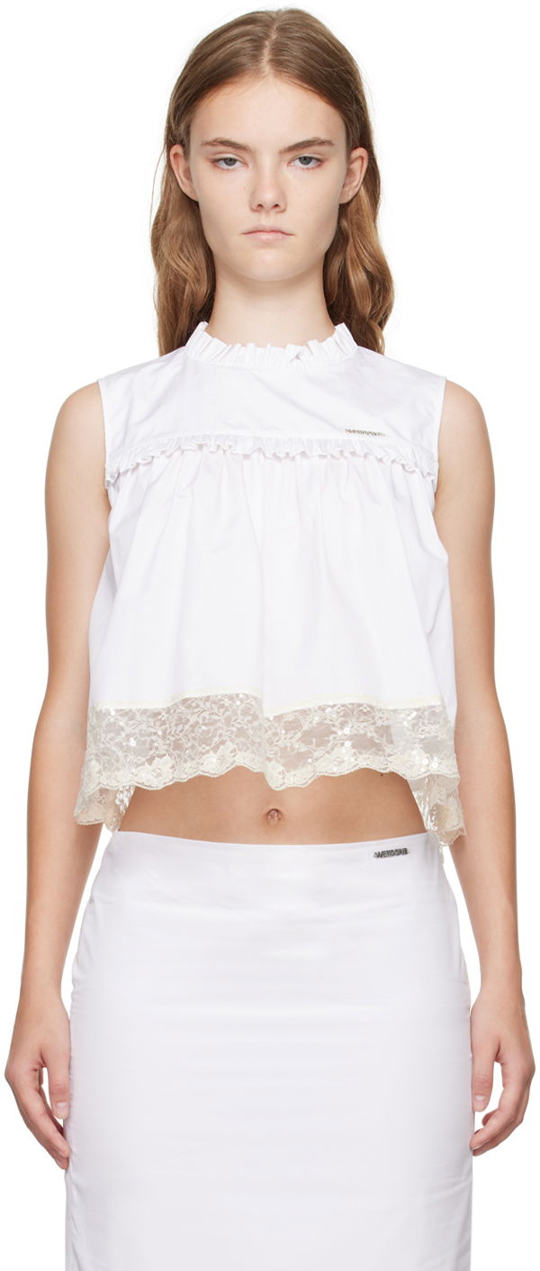 Tanktop We11done Lace Trim Blouse Hvid | WD-BL2-24-140-W-WH