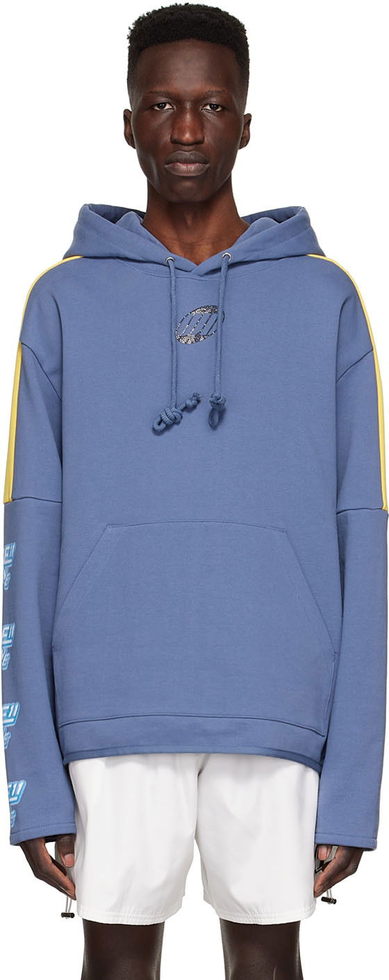 Sweatshirt We11done Designer Logo-Appliquéd Hoodie Blå | WD-TH1-22-556-U-NV
