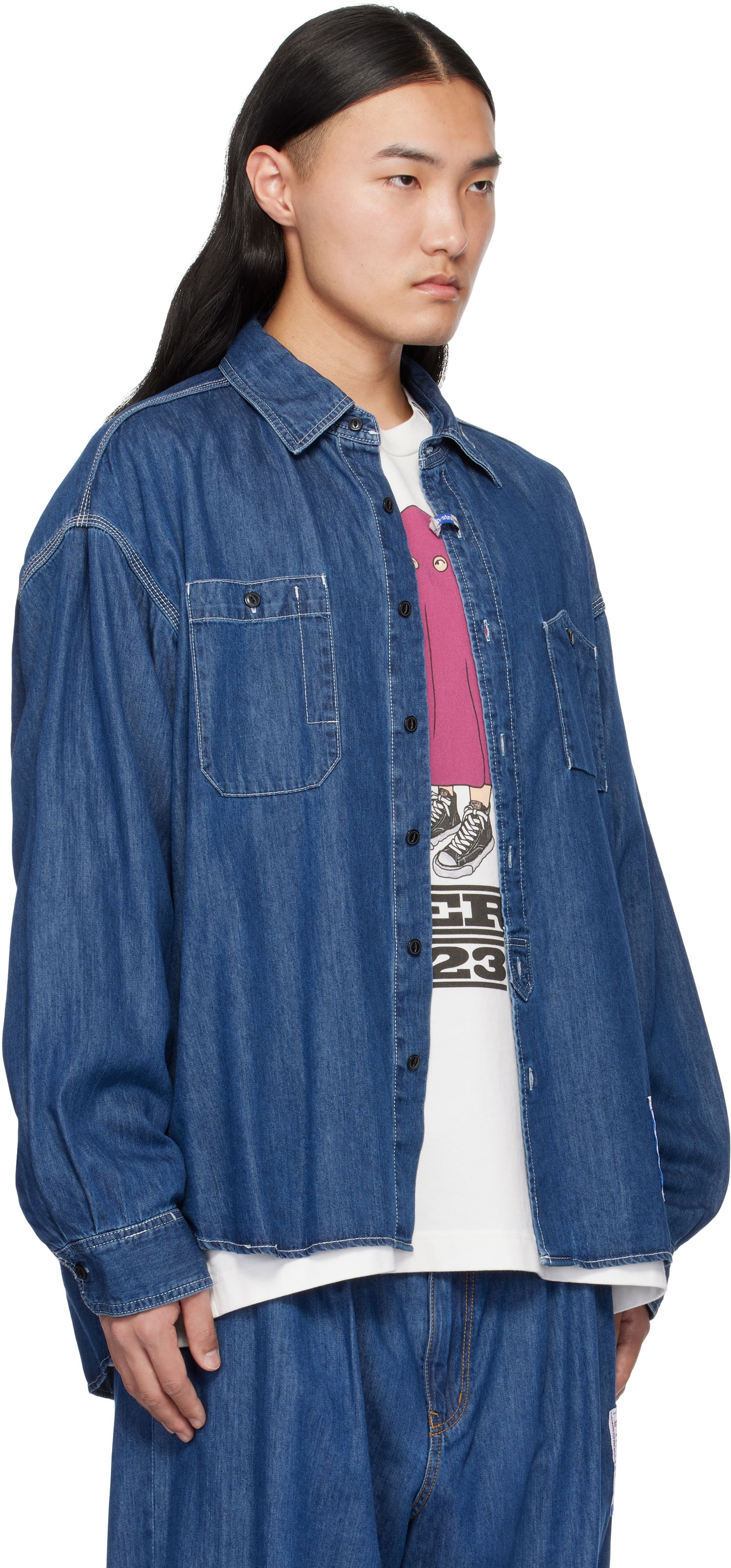 Skjorte Maison MIHARA YASUHIRO Maison MIHARA YASUHIRO Cotton Tencel Long-Sleeve Denim Shirt Blå | I12SH002, 1
