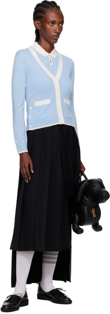 Sweater Thom Browne Thom Browne Jersey Stitch Cashmere V-Neck Cardigan Blå | FKC581A-Y2001, 3