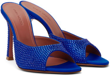 Tilbehør Amina Muaddi Amina Muaddi Alexa Crystal Slipper 105 Heeled Sandals Blå | ALEXA CRY SR SATIN, 3