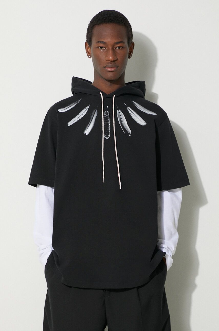 Sweatshirt Marcelo Burlon Collar Feathers Double Sleeves Hoodie Sort | CMAB044S24JER0021001, 0