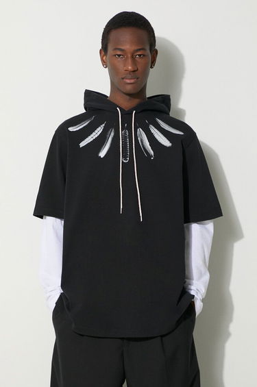Sweatshirt Marcelo Burlon Collar Feathers Double Sleeves Hoodie Sort | CMAB044S24JER0021001, 0