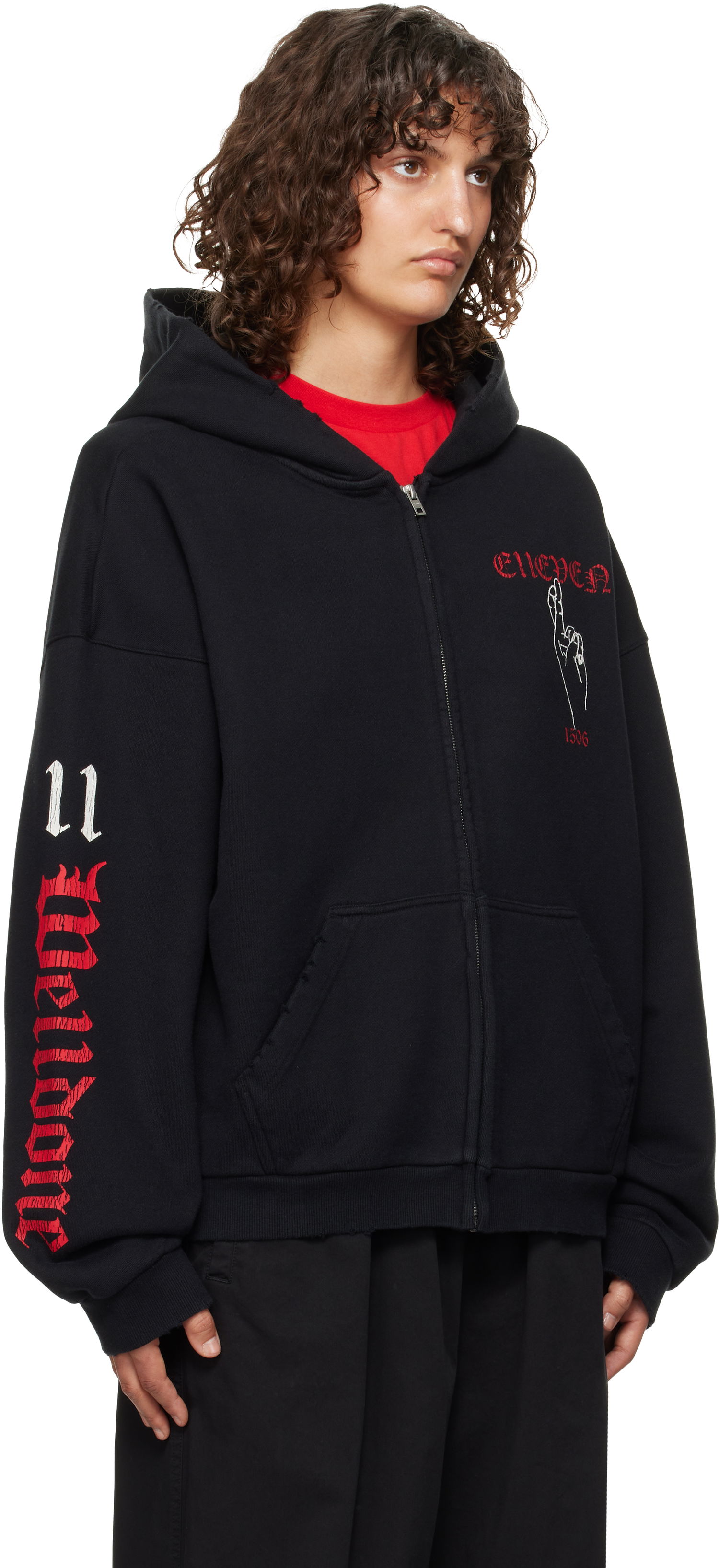 Sweatshirt We11done We11done Elleven Zip Hoodie Sort | WD-TJ3-24-875-U-BK, 1
