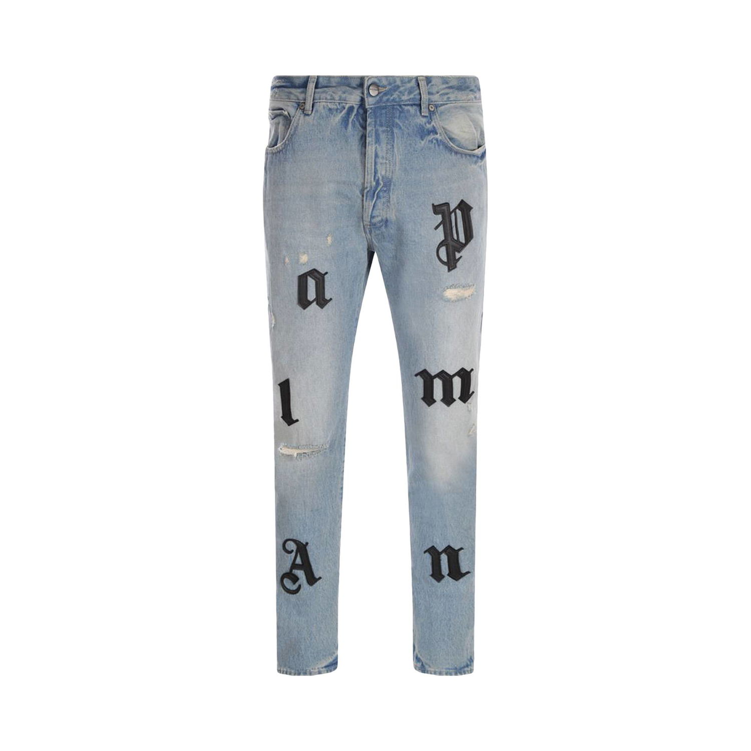 Jeans Palm Angels Logo Patch Classic 5 Pocket Jeans Blå | PMYA033F22DEN0034510, 1