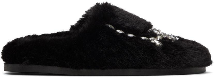 Tøj Simone Rocha Simone Rocha Embellished Furry Slippers Sort | SLD44B-W 0402