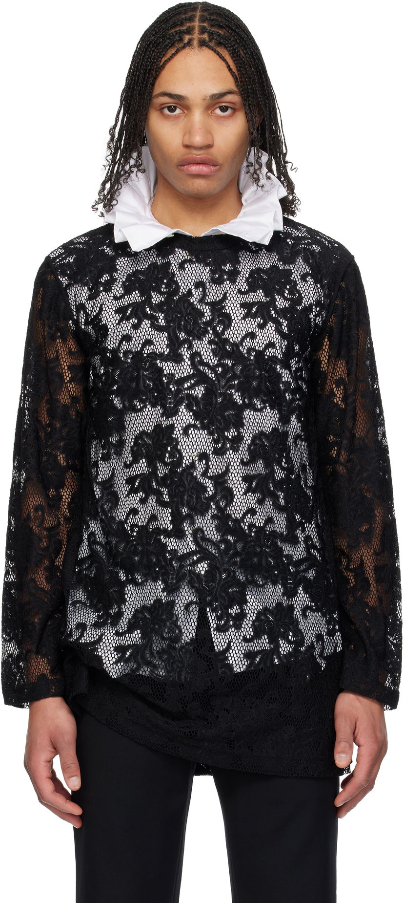 Skjorte Comme des Garçons Comme des Garçons Homme Plus Raschel Lace T-Shirt Sort | PO-T036-051