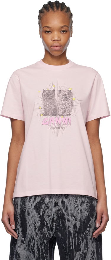 T-shirt GANNI GANNI Relaxed Kitten Graphic T-Shirt Lyserød | T4164, 0