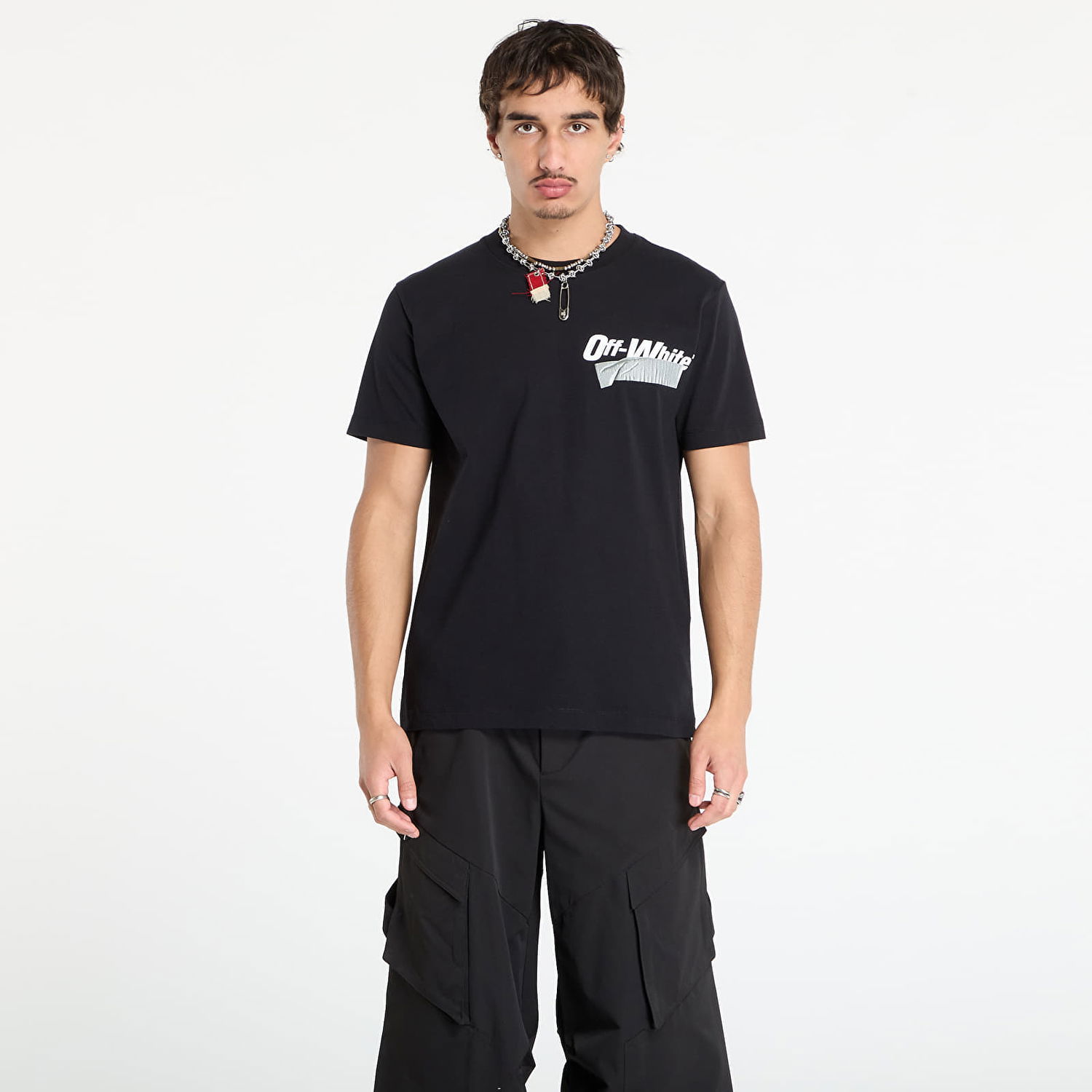T-shirt Off-White Off-White Cupid Tape Slim Fit Short Sleeve T-Shirt Sort | OMAA027F25JER00B1001, 0