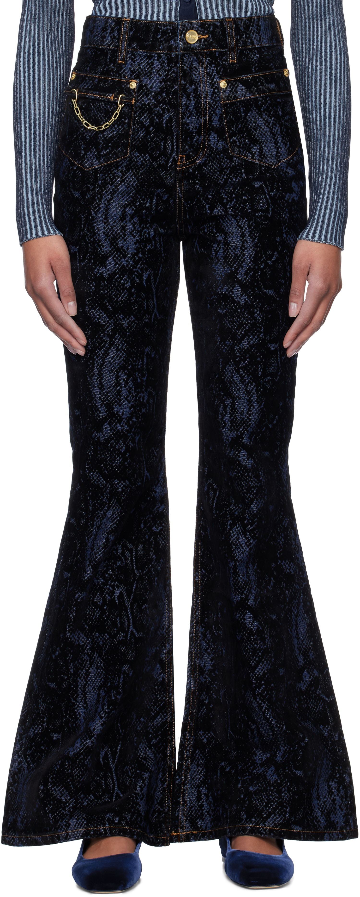 Jeans GANNI GANNI Goddi Snake Print Flare Jeans Blå | J1612, 0