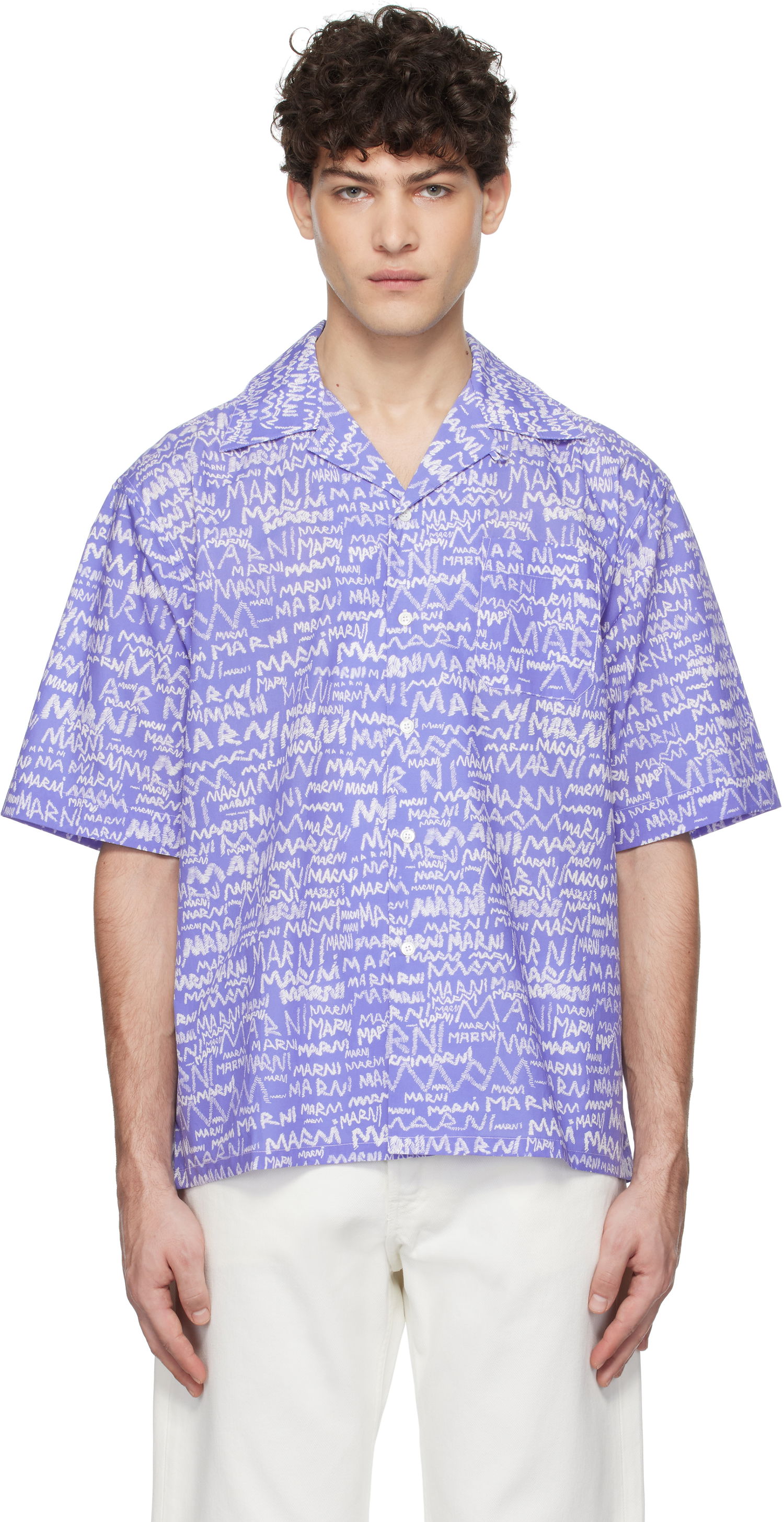 Skjorte Marni Marni Pencil Logo Short Sleeve Shirt Lilla | CUMU0213A5 UTC464, 0