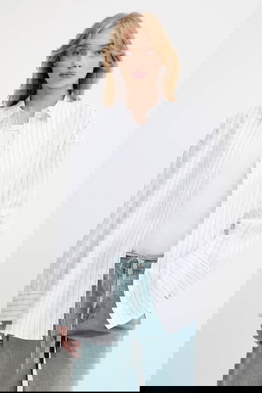 Skjorte Samsoe Samsoe Samsoe Samsoe SAMARIKA Relaxed Fit Striped Button-Down Shirt Hvid | F25200084, 0