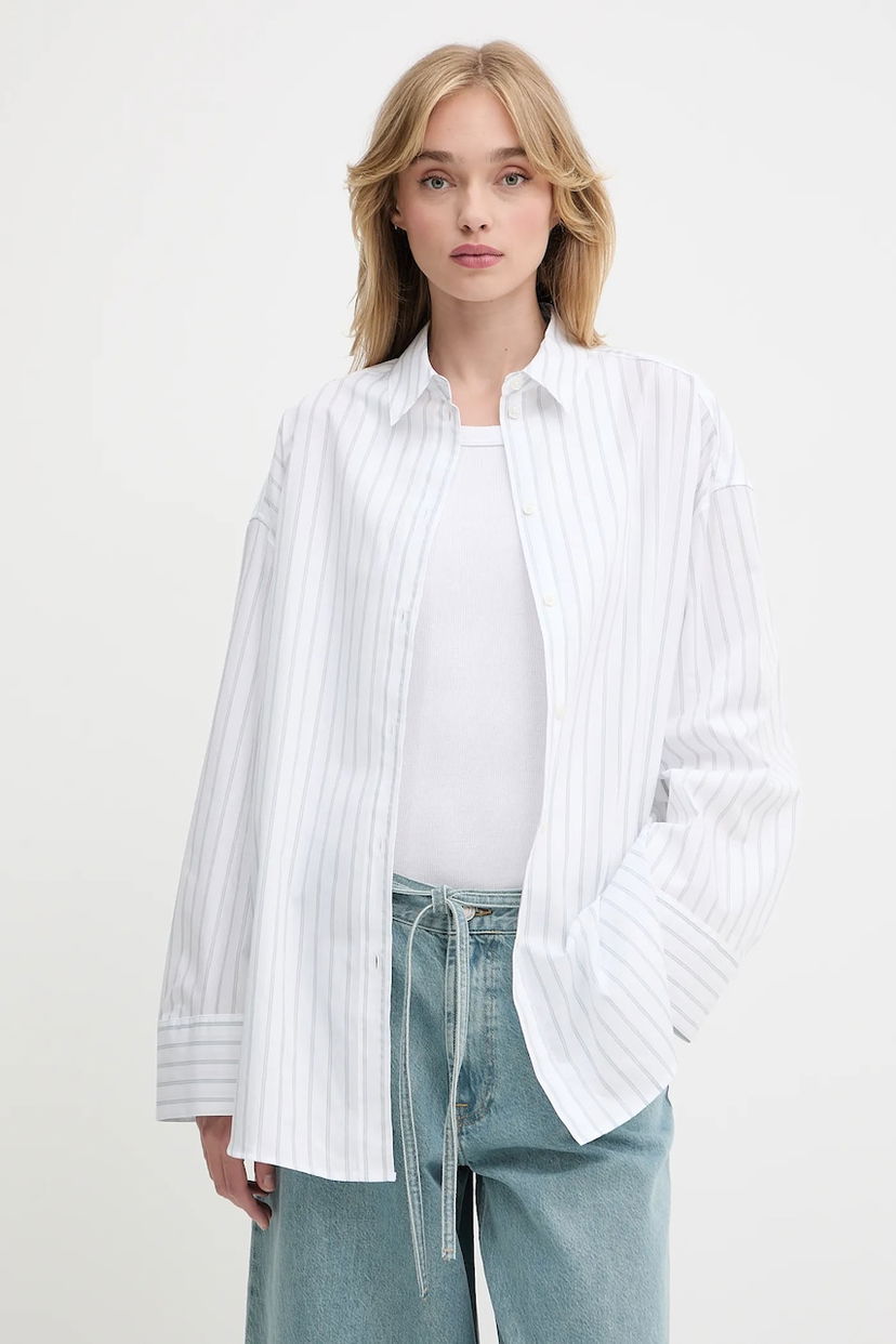 Skjorte Samsoe Samsoe Samsoe Samsoe SAMARIKA Relaxed Fit Striped Button-Down Shirt Hvid | F25200084