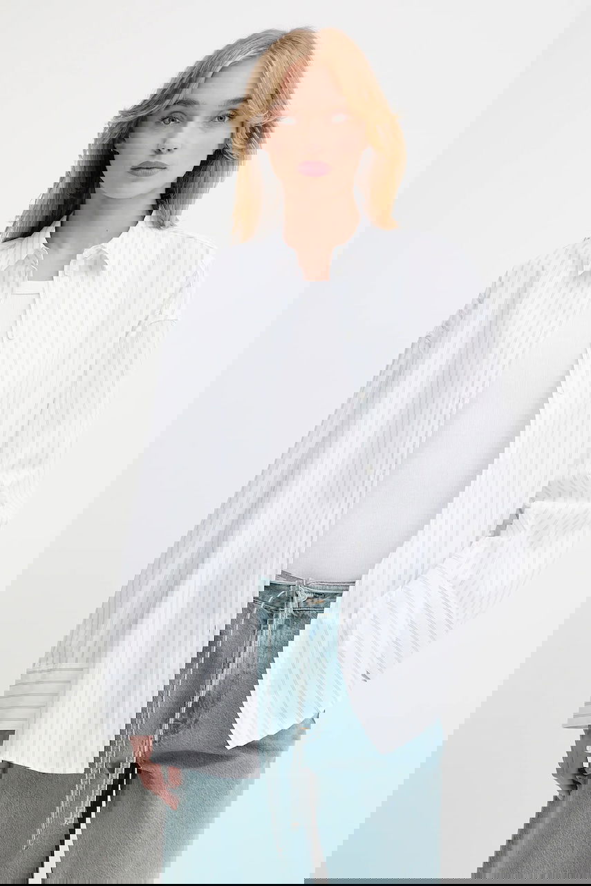 Skjorte Samsoe Samsoe Samsoe Samsoe SAMARIKA Relaxed Fit Striped Button-Down Shirt Hvid | F25200084, 0