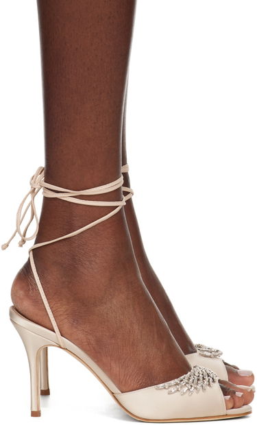 Tilbehør Manolo Blahnik Manolo Blahnik Plumena 90 Embellished Satin Heeled Sandals Beige | 124-2531-0003, 0