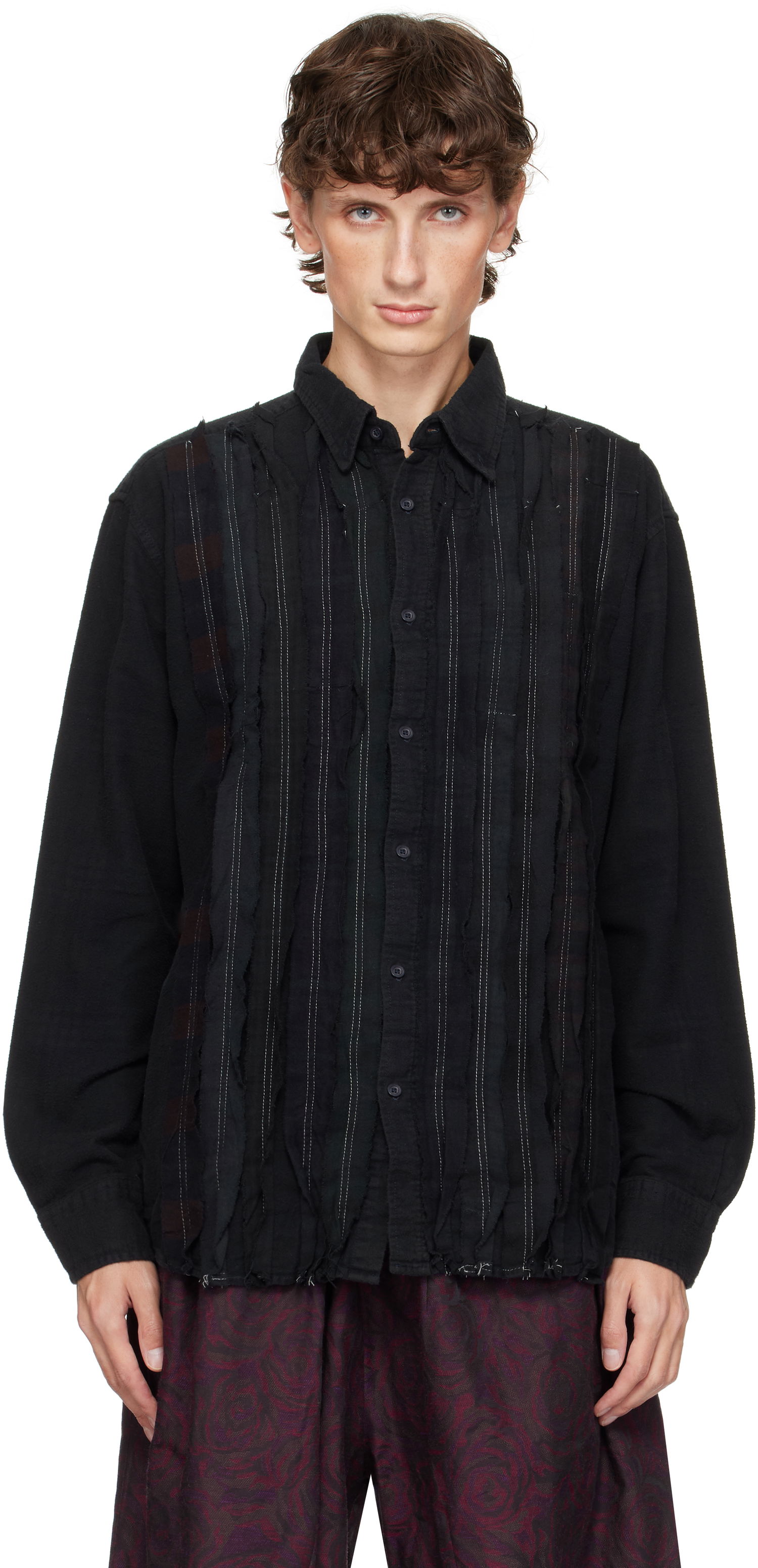 Skjorte Needles Rebuild Ribbon Shirt Sort | PU355, 0