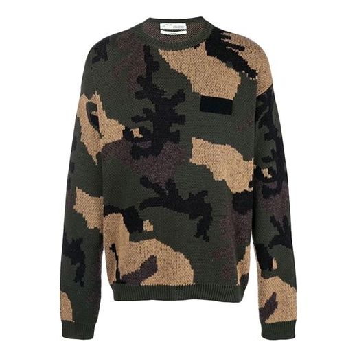Sweater Off-White Off-White Loose Camouflage Knit Sweater Grøn | OMHA056E18A350019900