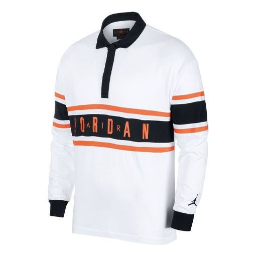 Polo skjorte Jordan Jordan Logo Rugby Long Sleeve Polo Shirt Hvid | BQ5670-100