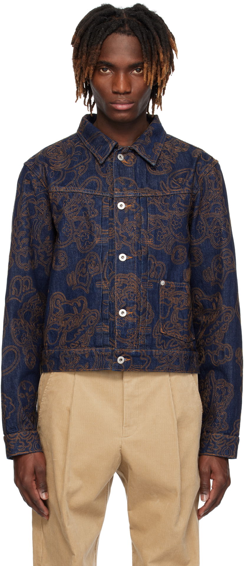 Jakke KENZO Kenzo Paris VERDY Edition Embroidered Denim Trucker Jacket Blå | FF55DV3096V1