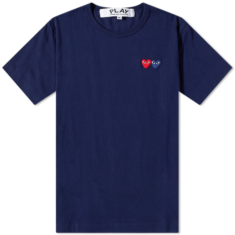 T-shirt Comme des Garçons Play Double Heart Tee Mørkeblå | P1T226-2, 0