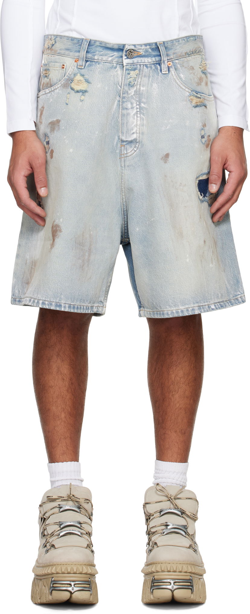 Shorts VETEMENTS Trashed Denim Shorts Blå | UA66SS530L